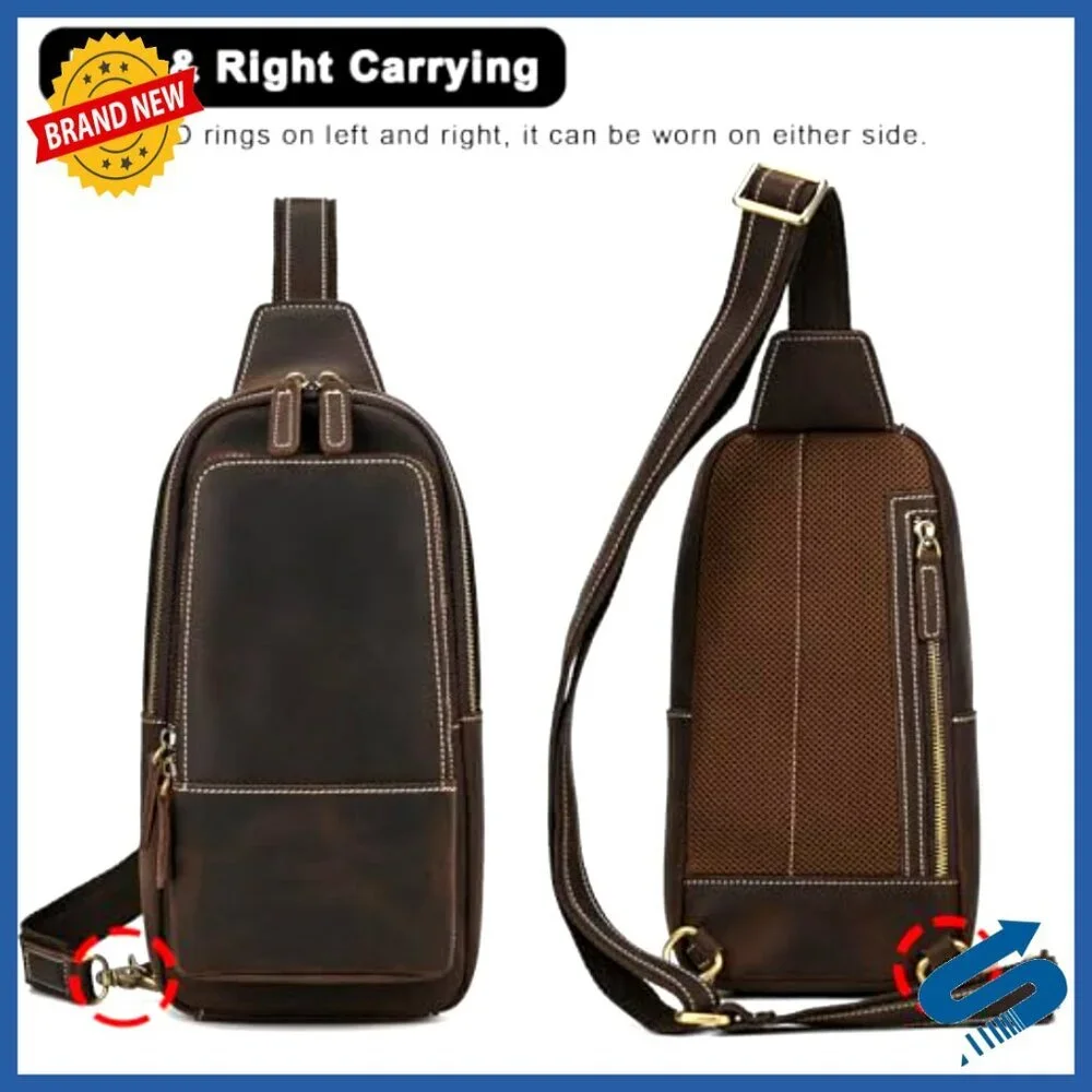 Genuine Leather Sling Bag Crossbody Shoulder Bag Men's Compact Travel
